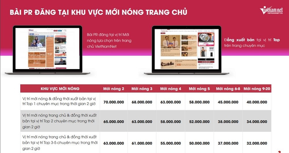Báo giá đăng bài quảng cáo PR trên báo Vietnamnet.vn mới nhất